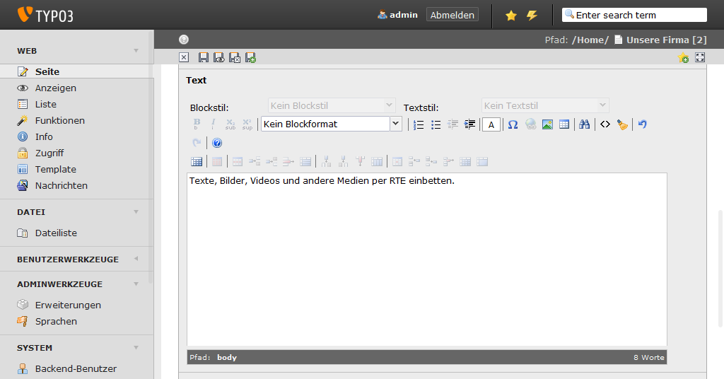 TYPO3 Rich Text Editor (RTE)